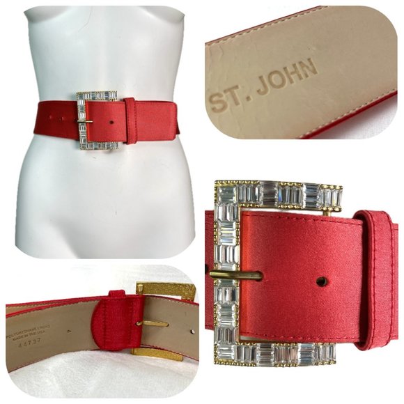 St. John Accessories - Auc ST.John NWOT Swarowski crystals wide silk/leather Red belt 44737